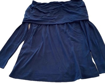 Loft Off Shoulder Drapey Long Sleeve Top M Stretchy Blue Soft