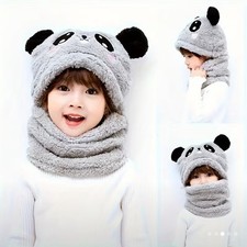 Warm Kids Panda Hat Winter Soft Cute Beanie For 3-6years Unisex/ Beige Pink Gray