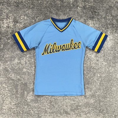 Vintage Milwaukee Brewers Shirt Mens XS Blue MLB Baseball Powder Blue 80s  90s