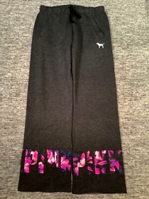 Victoria's Secret Pink Tropical Floral Boyfriend Pants Charcoal Gray Neon S Rare
