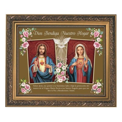 Dios Bendiga Nuestro Hogar Framed Print Under Glass With Ornate Frame 12.5'' Wide