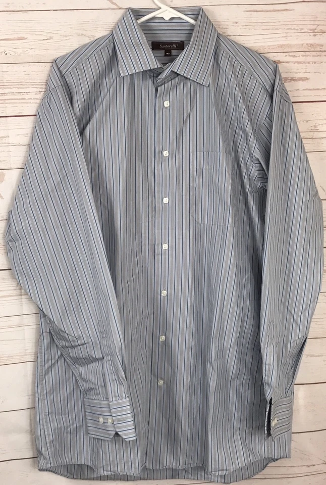 Santorelli Men's 100% Cotton Long Sleeve Striped Dress Shirt Size 161/2 L - Image 2 of 4