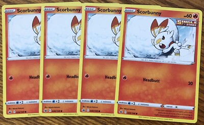 x4 Scorbunny 26/198 - Chilling Reign - Common - Read Desc.