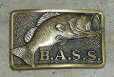 Vintage B.A.S.S. Fishing Solid Brass Bass Anglers Sportsman Society Belt Buckle