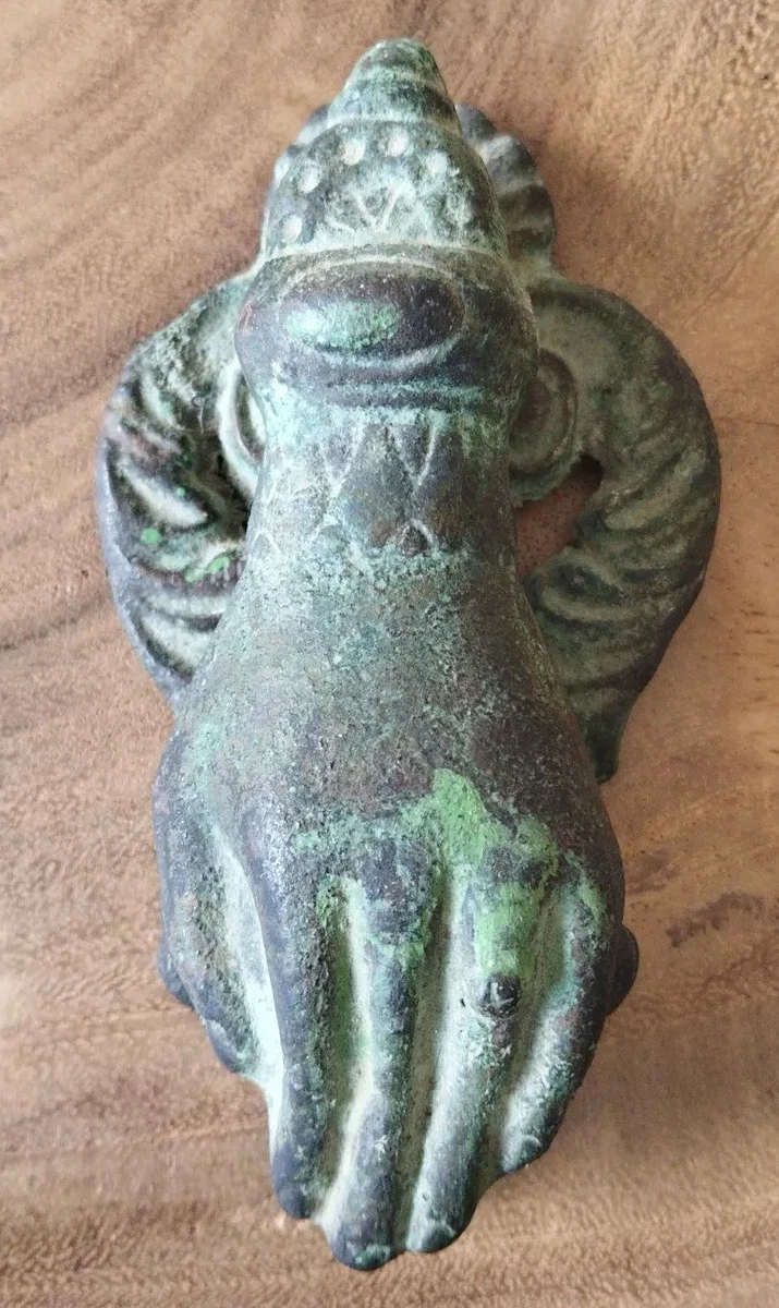 Heurtoir De Porte En Fonte - Pic Vert Effet Craquelé - 14,5 X 11 Cm