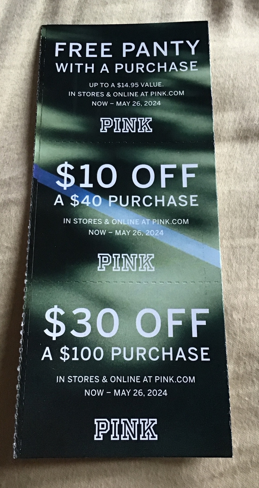 Victoria’s Secret PINK Coupons gratis panty 10 off 40 30 off 100