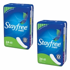 Pack of (2) New STAYFREE Maxi Pads, Super 24 ea