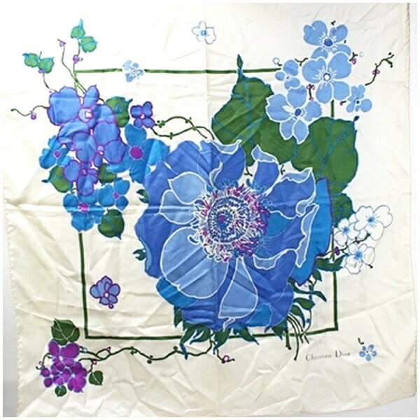 Foulard authentique Christian Dior ivoire motif floral d'occasion rang B CHRISTIAN DIOR