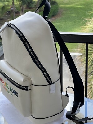 Michael Kors Cooper Pride optic White pebble leather Backpack with Rainbow Logo MICHAEL KORS COOPER RAINBOW COMMUTER SLING BAG BACKPACK  main image 3