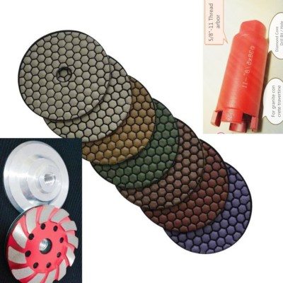 4'' aluminum based Grinding cup DRY polishing 11 Pad core bit concrete stone sink