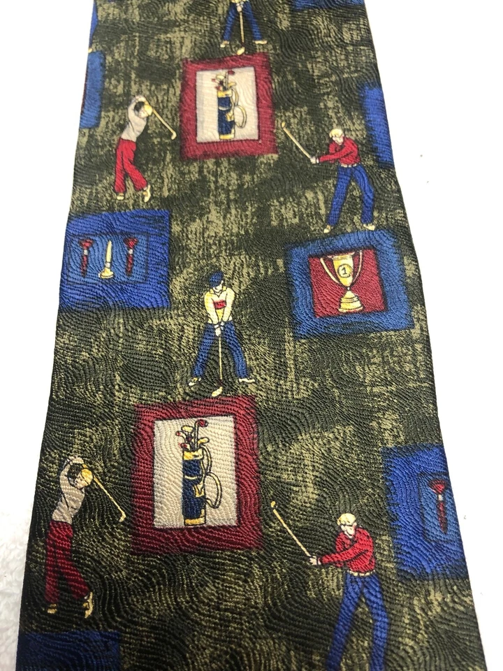 Gravata masculina Nicklaus verde azul vermelha com tema de golfe 4 x 60 - Imagem 3 de 4