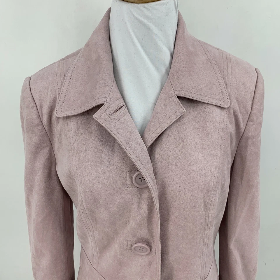 Próximo Abrigo de Cuero Sintético para Mujer 8 Peonía Cuello Muesca Largo Medio Botones Grandes Blazer Foto 3 de 4