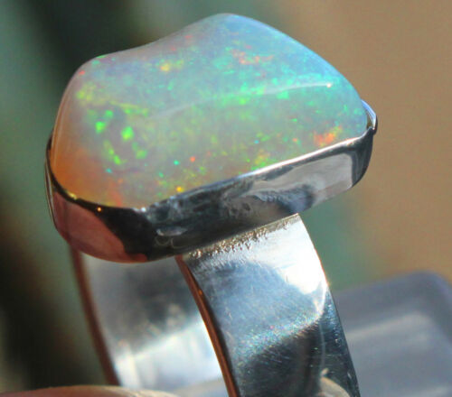 Crystal Opal 5.7K Top 925 Silver Ring Size 19.1mm - Picture 1 of 12