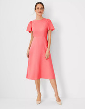 NEW ANN TAYLOR 159 CORAL FLUTTER SLEEVE FLARE DRESS SZ 4