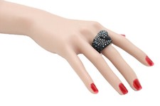 Femme Noir Couleur Métal Mode Bague Oiseau Tête Aigle Extensible Bande Jour Nuit