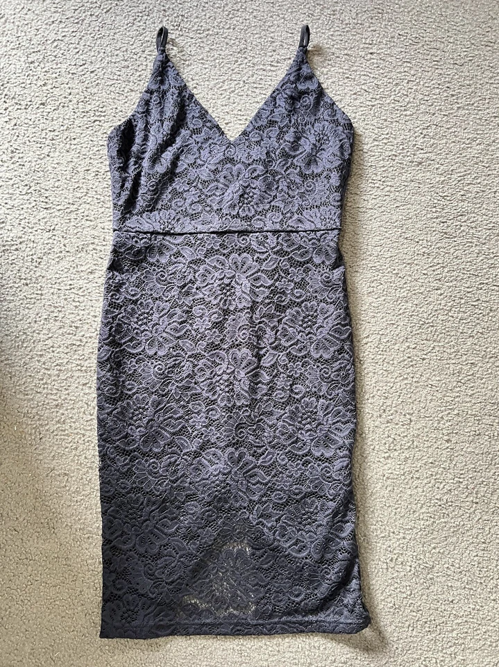 Vestido Maxim para mujer negro sin mangas cuello en V de encaje con etiquetas talla L longitud midi Foto 3 de 4