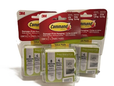 Command Picture Hanging Strips Value Pack 8 Medium & 4 Small Pairs PACK OF 3