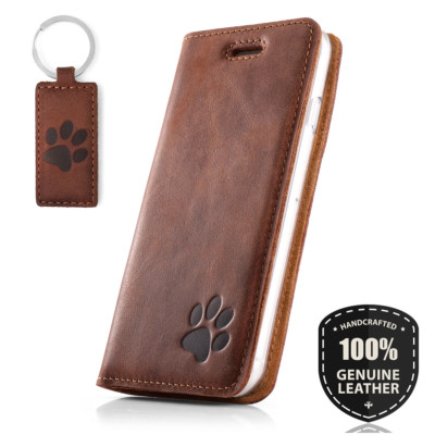 SURAZO SMART MAGNET Echtes Ledertasche Handy Hülle Wallet Case Pfote Motiv