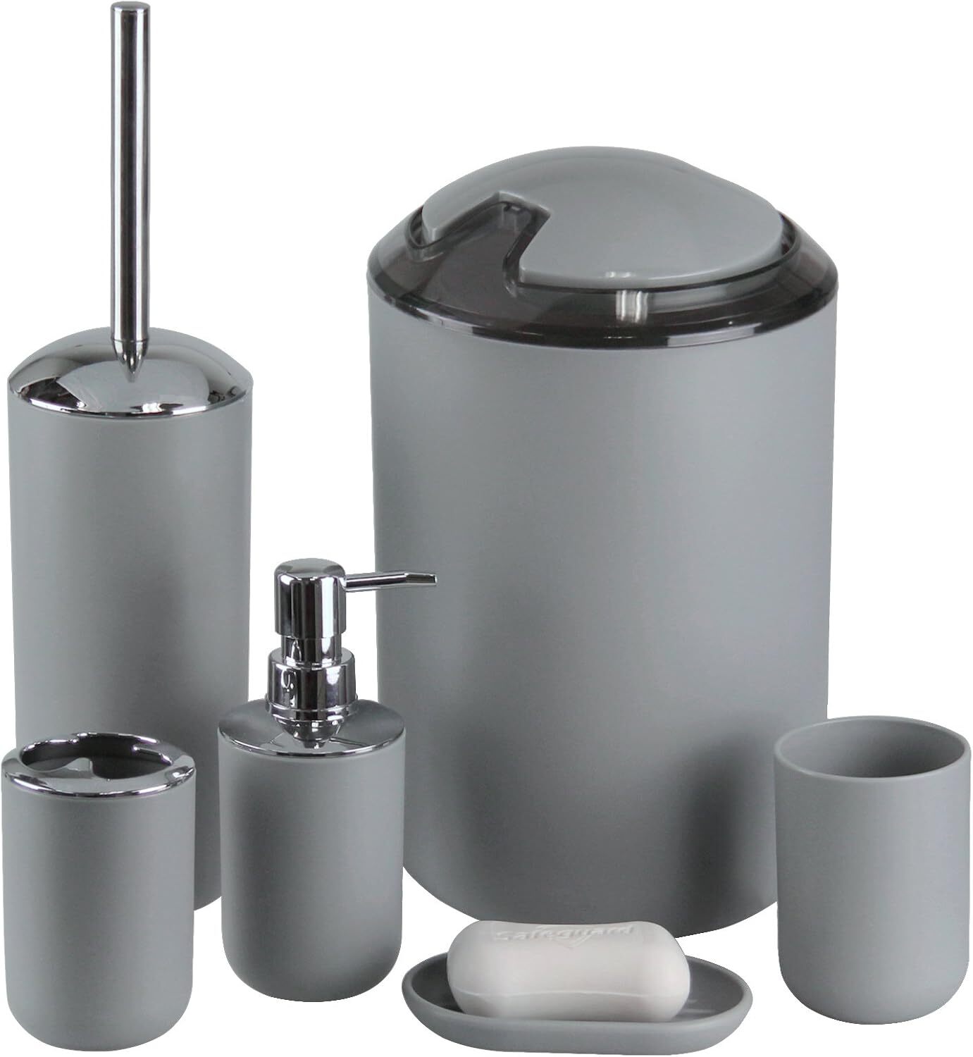 IMAVO Bathroom Accessories Set, 6-Piece Plastic Gift 6 Pcs Grey