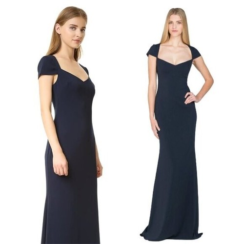 BADGLEY MISCHKA COLLECTION Cap-Sleeve Sweetheart Column Crepe Gown Navy Size 8