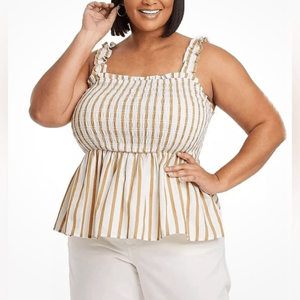 Ava Viv Women's Plus Size Smocked Peplum Tank Top Gold/Tan