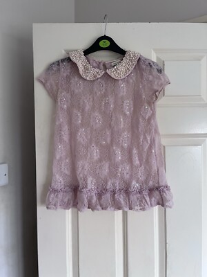 River Island Coquette Lace Mesh Pearl Peter Pan Collar Blouse Top
