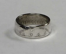 Coin ring handmade from 1964 silver KENNEDY JFK  US HALF DOLLAR sizes  9-14