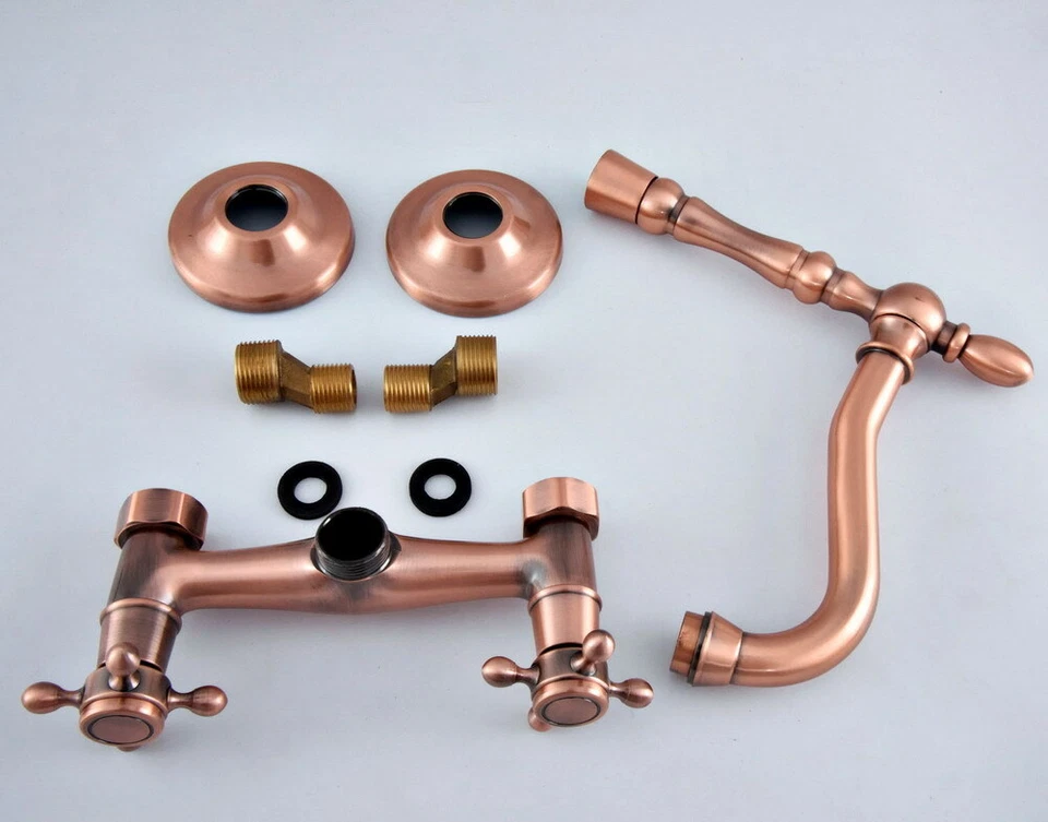 Antique Red Copper Kitchen Faucet Bathroom Sink Mixer Tap Wall Mount fsf866 - Image 4 of 4