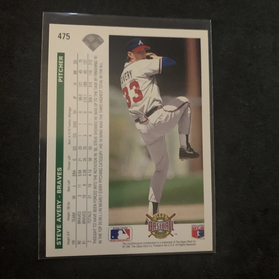 1992 Upper Deck - Steve Avery #475 - Image 2 of 2