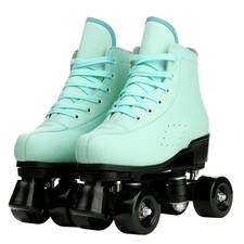 Cowhide High-Top Double-Row Roller Skates for Women, Men, Girls - Size 39 Green