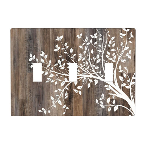 Rustic Wood Tree Print 3 Gang Triple Toggle Light Switch Plate Covers Farmhou...
