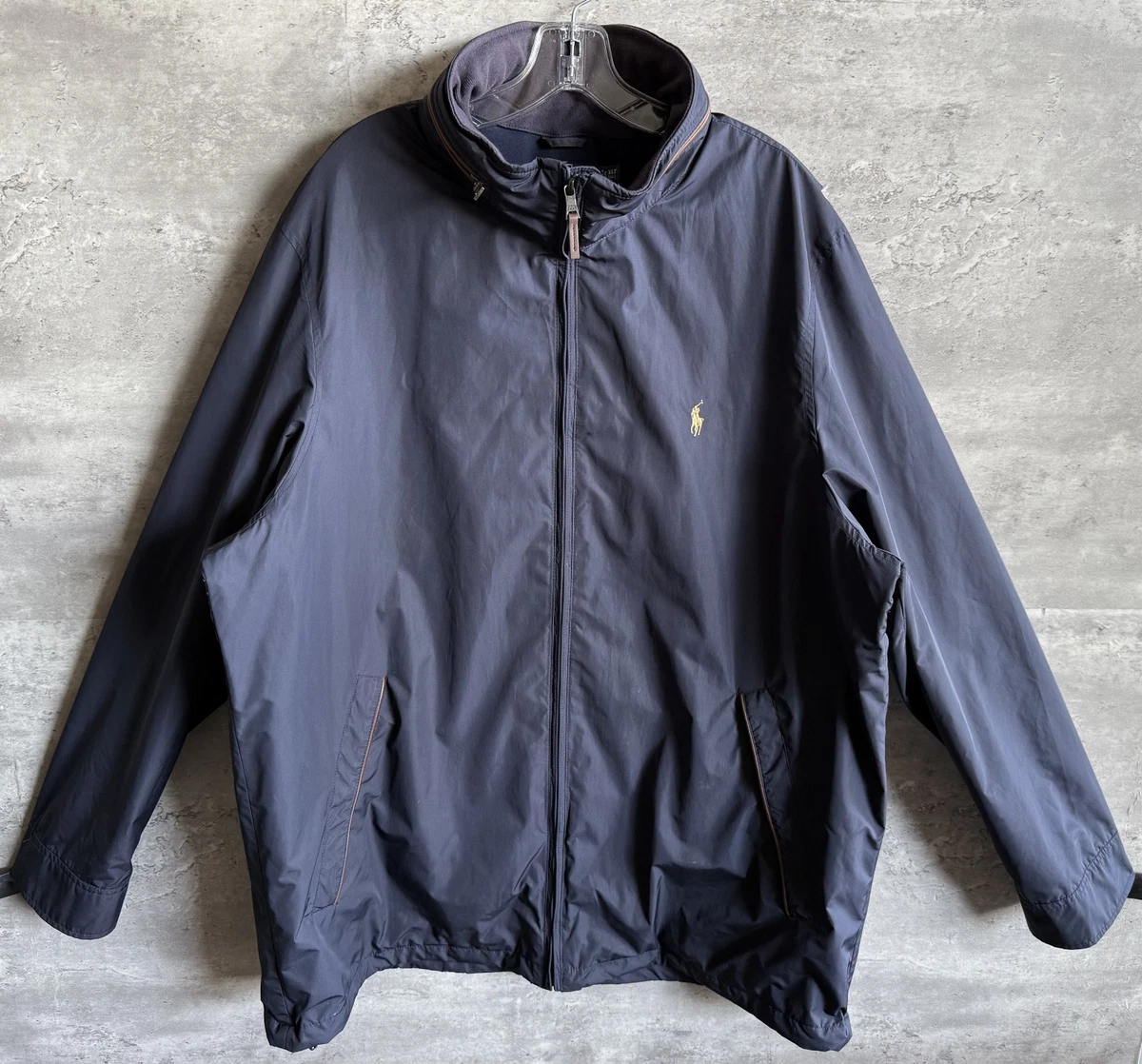 Vintage 1990s Polo Ralph Lauren Navy Blue Calf Leather Trim Bomber