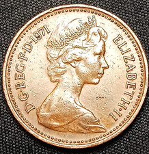 Great Britain 1971 UK England 1 One Penny Elizabeth II piece of British history.