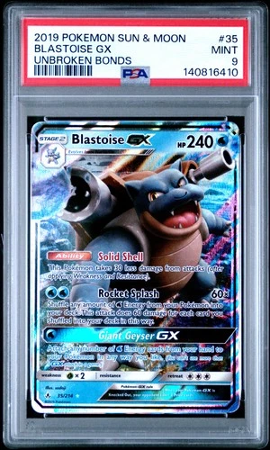 2019 POKEMON SUN & MOON UNBROKEN BONDS #35 BLASTOISE GX PSA 9