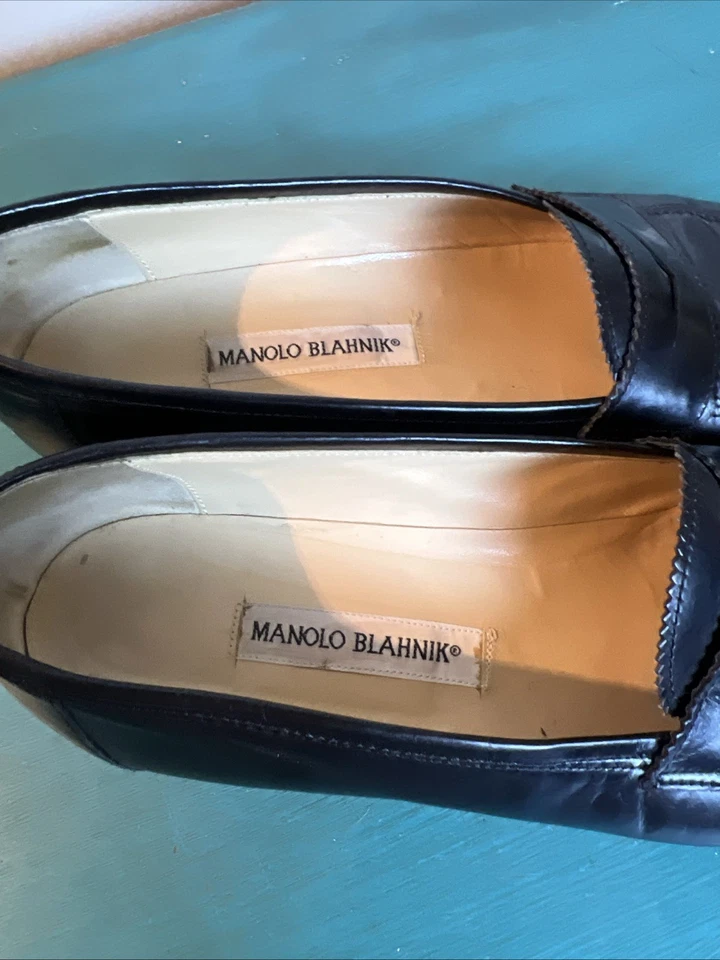 Mocasines Manolo Blahnik Perry de cuero de becerro negro talla 40,5 UE 10 EE. UU. Italia Foto 2 de 4