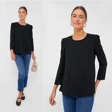 Pomander Place NEW Black Bedford Minimalist Crew Neck Puff Sleeve Blouse Size XS
