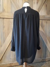Zara Dress Womens Sz M Balloon Sleeve Midi Baby Doll A Line Black Sheer Lined