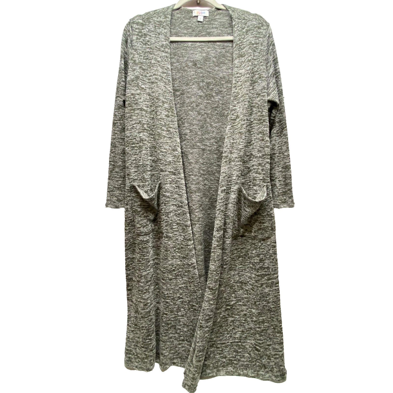 LuLaRoe Open Front Duster Women's Large Heathered Green Knit Cardigan Sweater