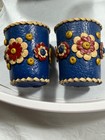 Vintage Blue Leather wrapped bottle and two glasses with a pretty floral design — photo 7