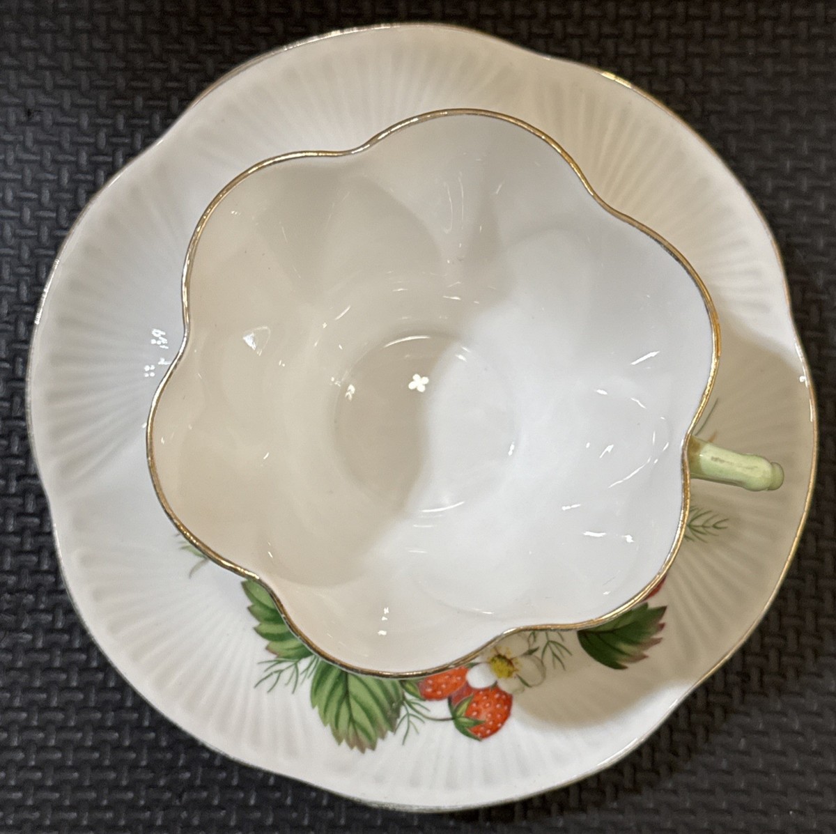 Shelley Strawberry Dogwood Floral Dainty Green Handle Tea Cup