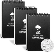 3 Pack Waterproof Pocket Notepad, 3 X 5 Mini Spiral Notebook, 100 Lined Pages