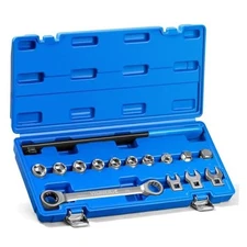 Ratcheting Serpentine Belt Tool Set 15PCS,Socket Adapters, 6-Point Sockets, 