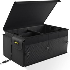 65L Collapsible Car Trunk Organizer with Lid - Large Black Car Storage Solutions