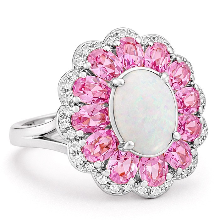 GENUINE 2.15 Cts OPAL & PINK SAPPHIRE RING SOLID .925 STERLING SILVER - NWT