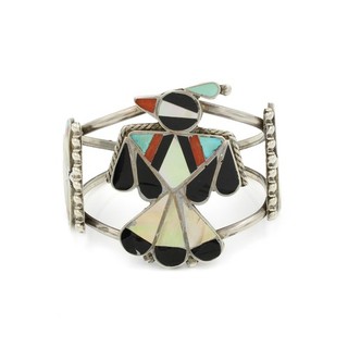 Southwest Sterling Turquoise Spiny Oyster MOP Thunderbird Cuff Bracelet #ET96 2