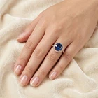925 Sterling Silver Rose Gold Rings Dazzling Vivid Blue Sapphire Round 6.12Ct
