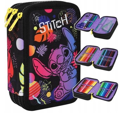 Dreiteiliges Federmäppchen mit Zubehör Lilo & Stitch Black Disney Coolpack