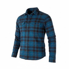 Uniqlo Men's Teal Blue Black Long-Sleeve 100% Cotton Flannel Dress Shirt - Large