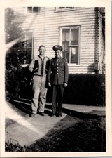 Vintage 1940s WWII Era Soldier Civilian Men Black White Snapshot Photo