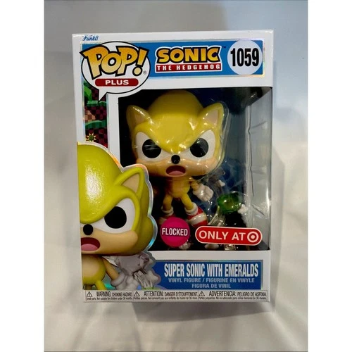 Funko POP Plus Super Sonic with Emeralds Flocked Target Excl # 1059 +Protector